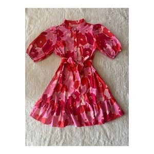 Aveloria Floral Print Puff Sleeve Ruffle
Hem Belted Shirt Dress